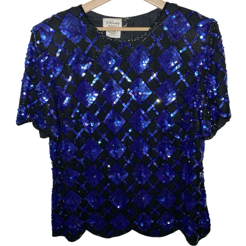 STENAY Women’s Blue Black Vintage Sequin Top